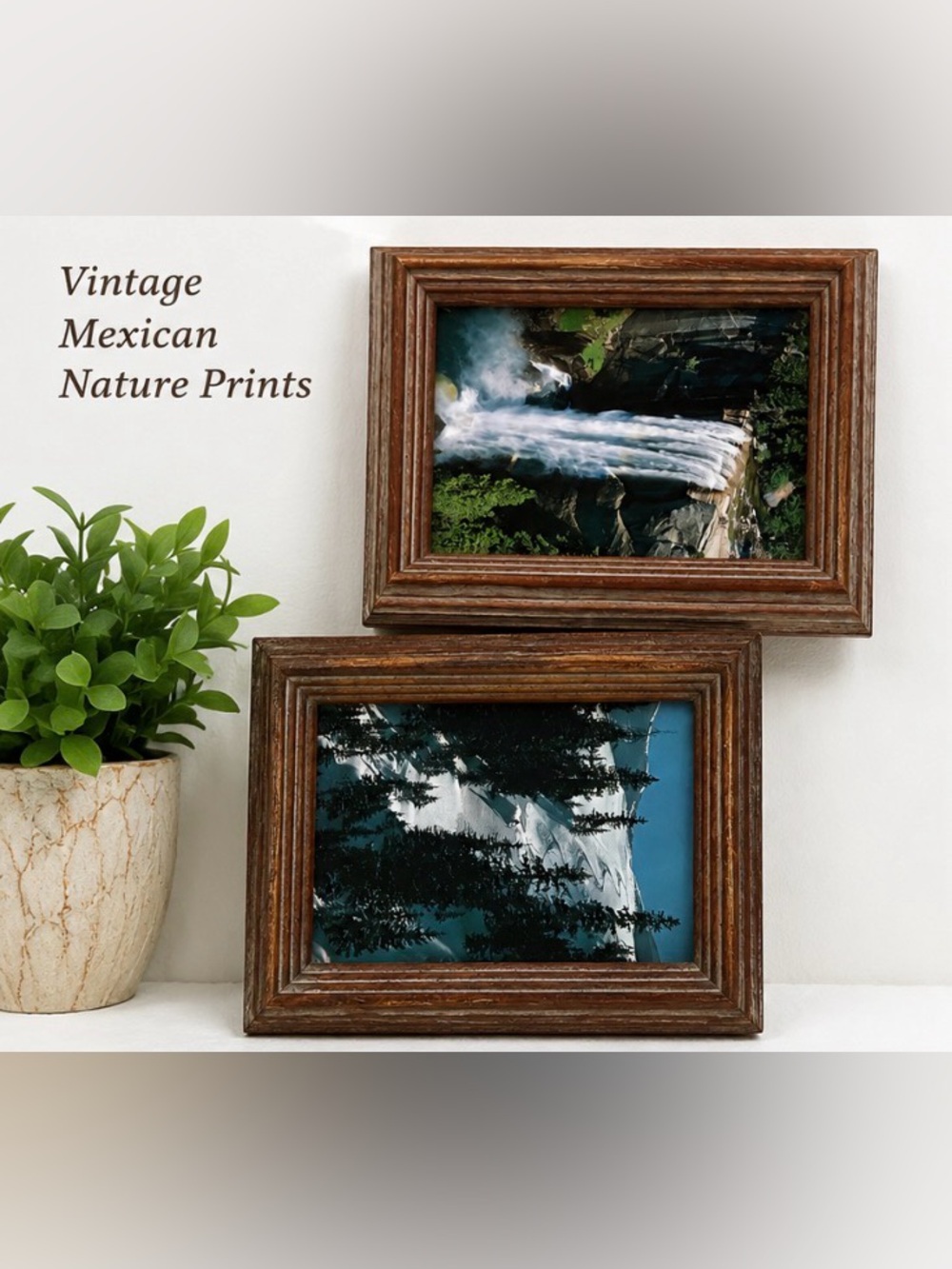 • Set of 2 Pics Wood Framed Made in Mexico Vintage (likely 1970s-1990s) 5x7